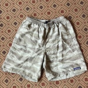 Patagonia Light Gray Patterned Swim Trunks